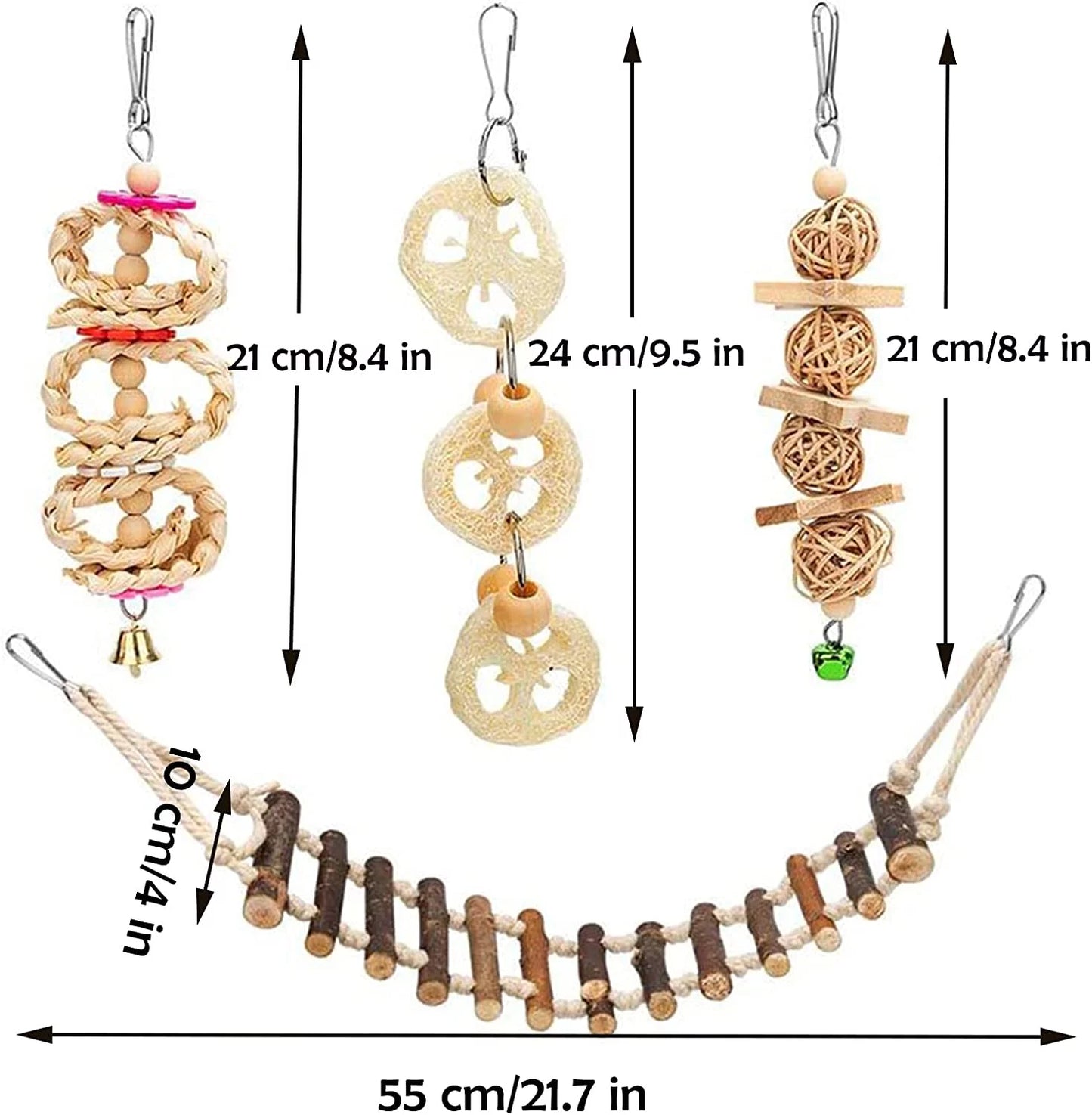 8 Pack Extra Large Bird Toys for Parakeet Toys for Bird Cage Accessories Parakeets Swing Chewing Toys, Wooden Bird Toys for Cage Parrots Toys, Bird Training Toys, Parrot Hanging Swing