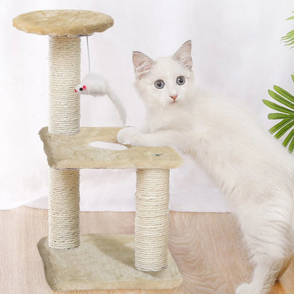 Cat Tree Scratching Post,Small Cat Tower with Perch Bed Scratch for Indoor Cats and Kittens Scratcher.Hanging Ball Bursh Beige